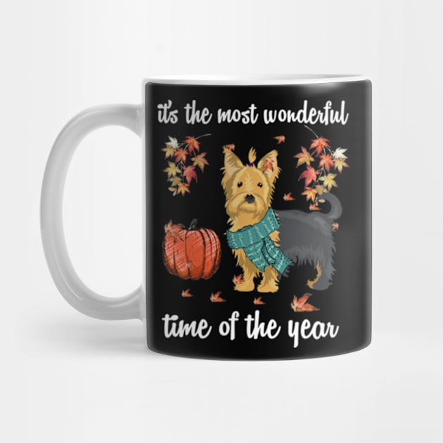 Yorkie Dog Autumn Fall Most Wonderful Time Maple Gift by AstridLdenOs